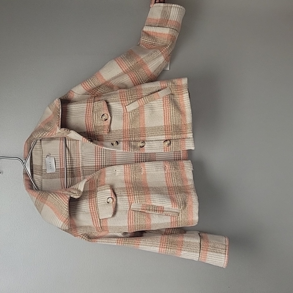 Cropped plaid jacket, warm beige and orange,  size small